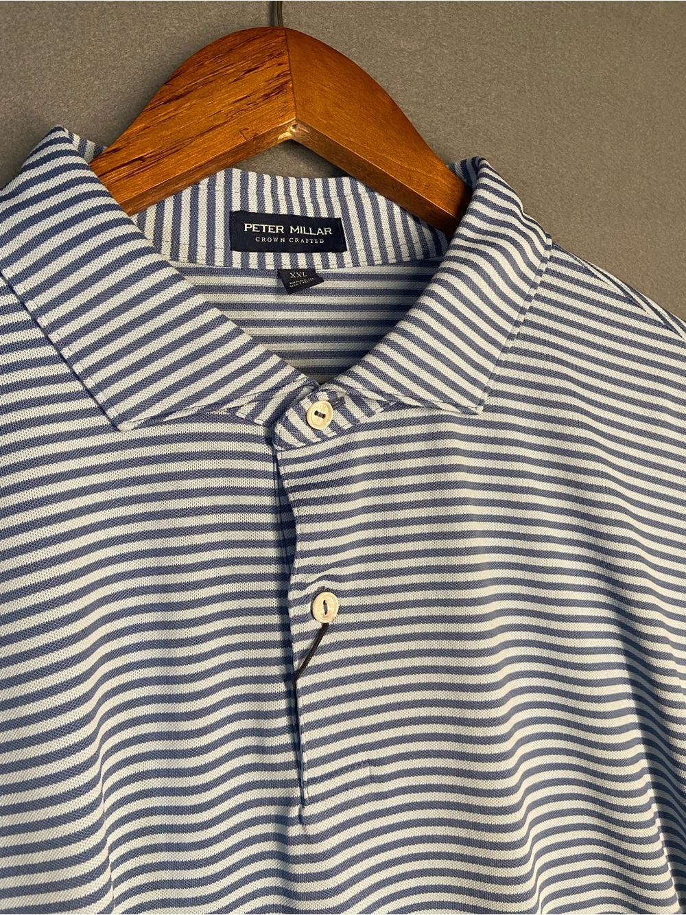 Peter Millar Blue and White Striped Performance Polo